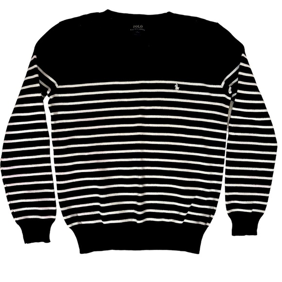 Polo Ralph Lauren Other - Polo Ralph Lauren Boys Navy White Stripe Cotton Crew Neck Sweater L (14 - 16)